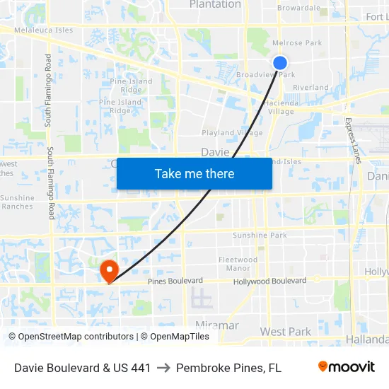 Davie Boulevard & US 441 to Pembroke Pines, FL map