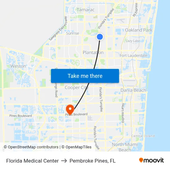 Florida Medical Center to Pembroke Pines, FL map
