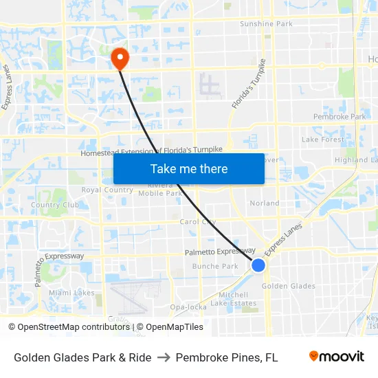 Golden Glades Park & Ride to Pembroke Pines, FL map