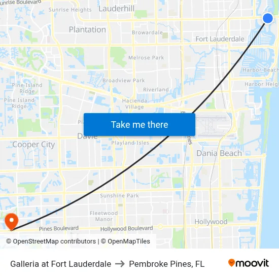 Galleria at Fort Lauderdale to Pembroke Pines, FL map