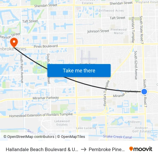 Hallandale Beach Boulevard & US 441 to Pembroke Pines, FL map
