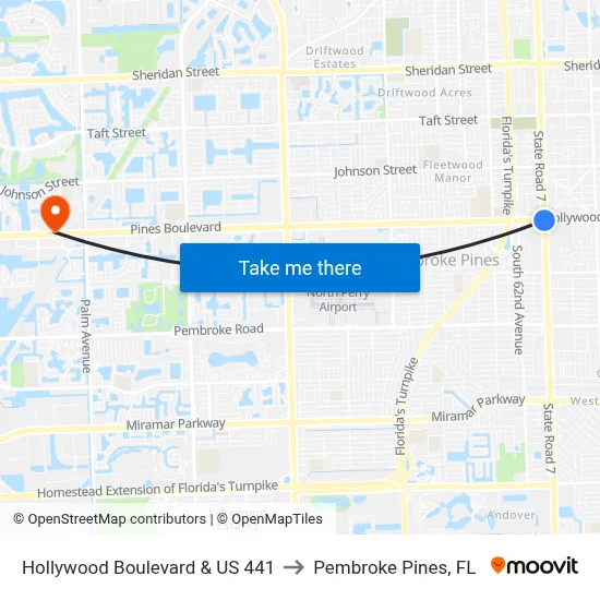 Hollywood Boulevard & US 441 to Pembroke Pines, FL map