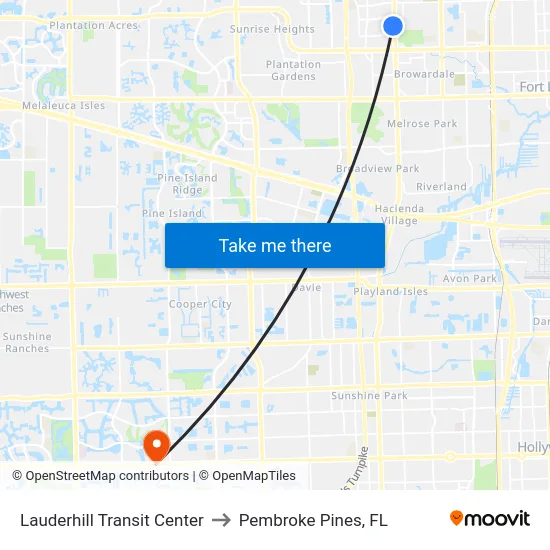 Lauderhill Transit Center to Pembroke Pines, FL map