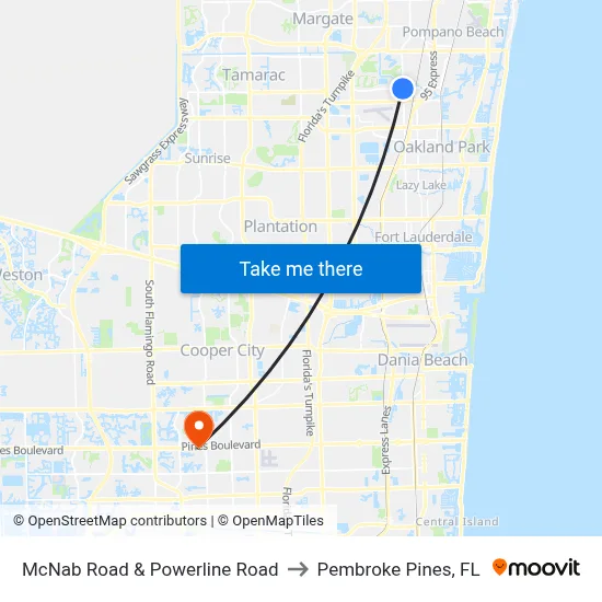McNab Road & Powerline Road to Pembroke Pines, FL map