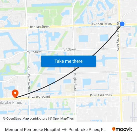 Memorial Pembroke Hospital to Pembroke Pines, FL map