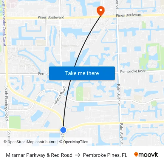 Miramar Parkway & Red Road to Pembroke Pines, FL map