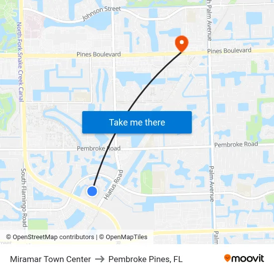 Miramar Town Center to Pembroke Pines, FL map