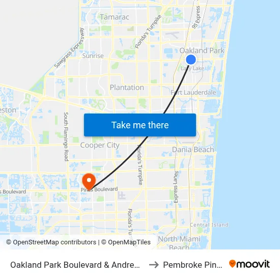 Oakland Park Boulevard & Andrews Avenue to Pembroke Pines, FL map
