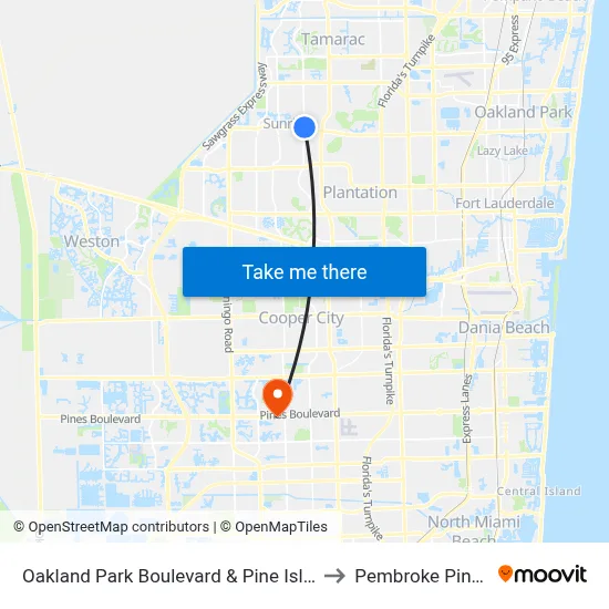 Oakland Park Boulevard & Pine Island Road to Pembroke Pines, FL map