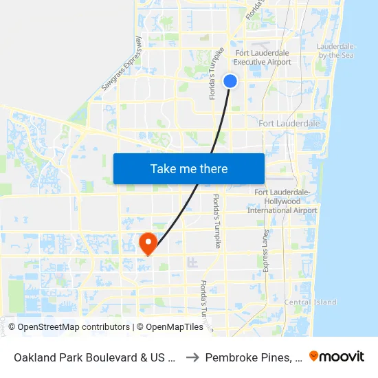 Oakland Park Boulevard & US 441 to Pembroke Pines, FL map