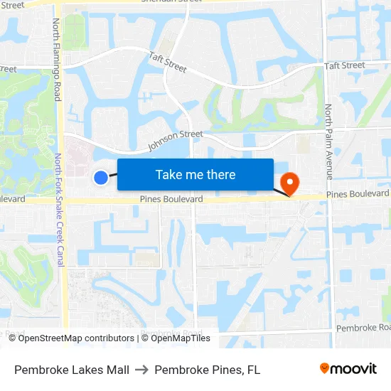 Pembroke Lakes Mall to Pembroke Pines, FL map
