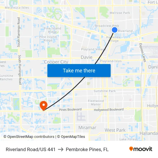 Riverland Road/US 441 to Pembroke Pines, FL map