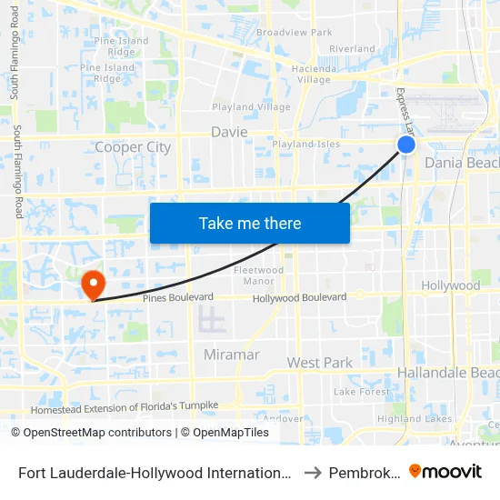 Fort Lauderdale-Hollywood International Airport Griffin Road/Tri-Rail Station to Pembroke Pines, FL map