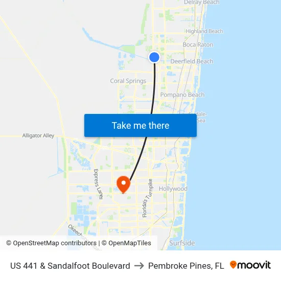 US 441 & Sandalfoot Boulevard to Pembroke Pines, FL map