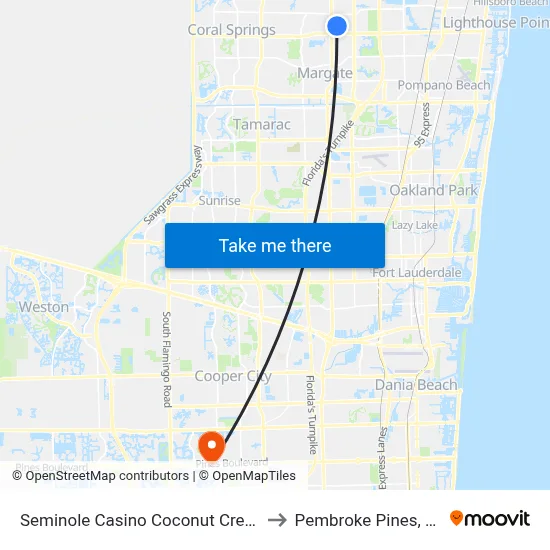 Seminole Casino Coconut Creek to Pembroke Pines, FL map