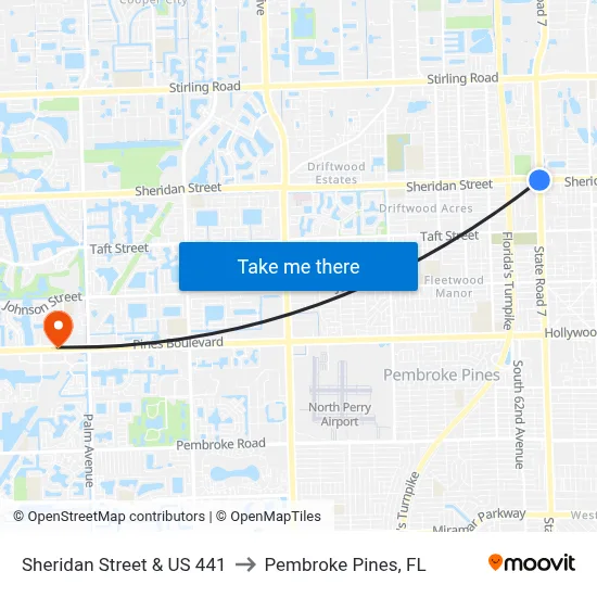 Sheridan Street & US 441 to Pembroke Pines, FL map