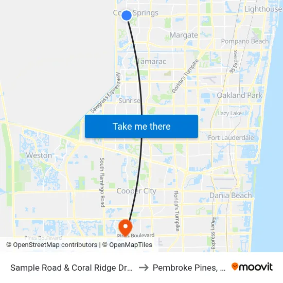 Sample Road & Coral Ridge Drive to Pembroke Pines, FL map