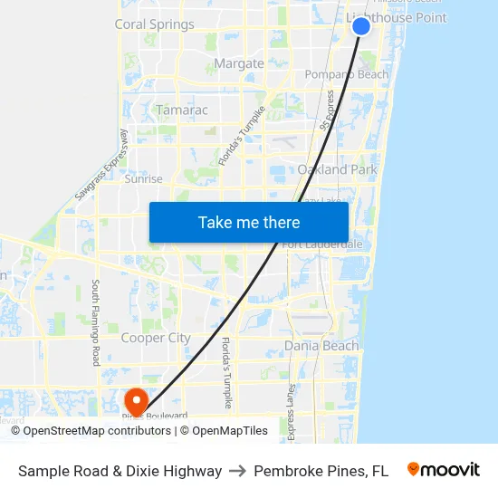 Sample Road & Dixie Highway to Pembroke Pines, FL map