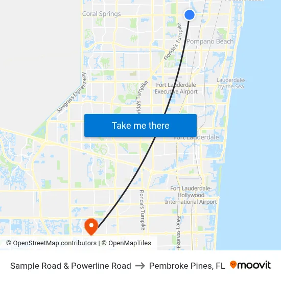 Sample Road & Powerline Road to Pembroke Pines, FL map