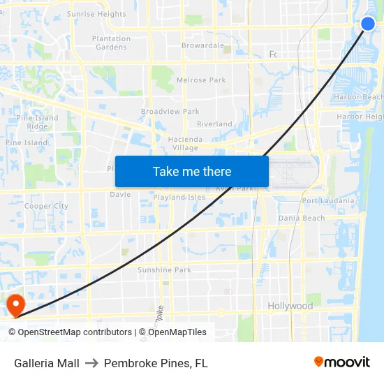 Galleria Mall to Pembroke Pines, FL map