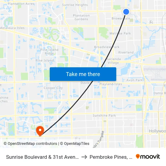 Sunrise Boulevard & 31st Avenue to Pembroke Pines, FL map