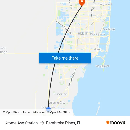 Krome Ave Station to Pembroke Pines, FL map