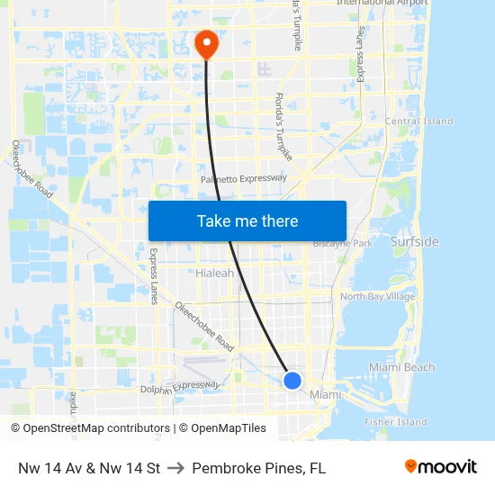 Nw 14 Av & Nw 14 St to Pembroke Pines, FL map