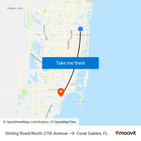Stirling Road/North 27th Avenue to Coral Gables, FL map