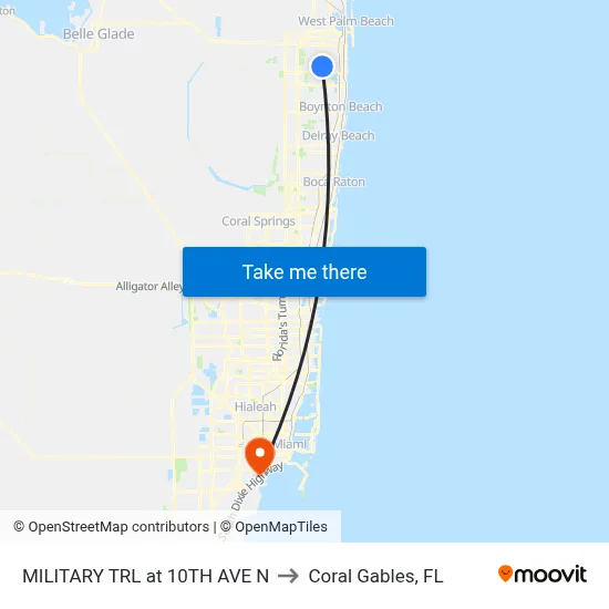 MILITARY TRL at 10TH AVE N to Coral Gables, FL map