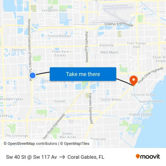 Sw 40 St @ Sw 117 Av to Coral Gables, FL map