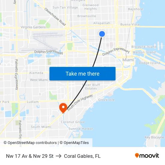 Nw 17 Av & Nw 29 St to Coral Gables, FL map
