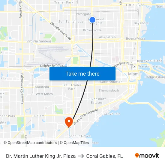 Dr. Martin Luther King Jr. Plaza to Coral Gables, FL map