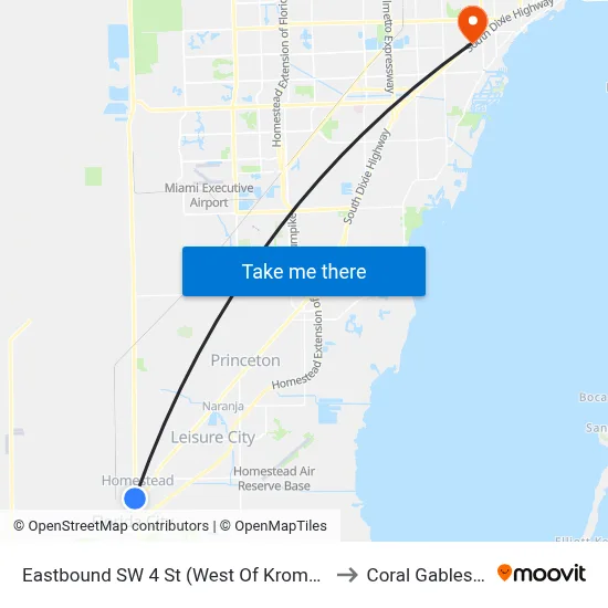 Eastbound SW 4 St (West Of Krome Ave) to Coral Gables, FL map