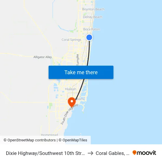 Dixie Highway/Southwest 10th Street to Coral Gables, FL map