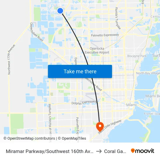 Miramar Parkway/Southwest 160th Avenue - (Dykes Road) to Coral Gables, FL map