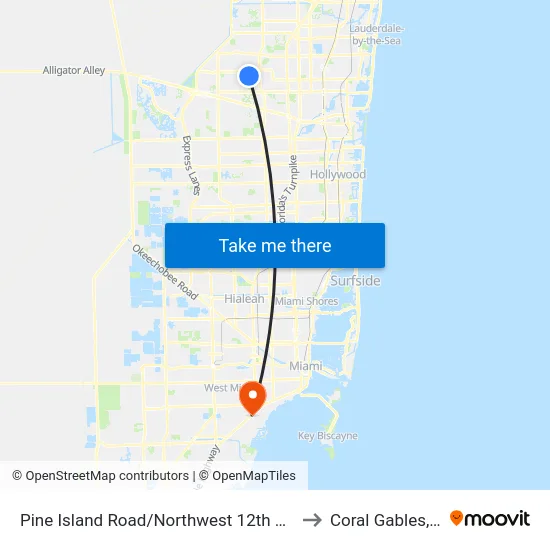 Pine Island Road/Northwest 12th Street to Coral Gables, FL map