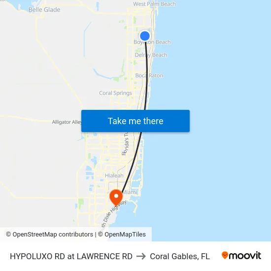HYPOLUXO RD at  LAWRENCE RD to Coral Gables, FL map