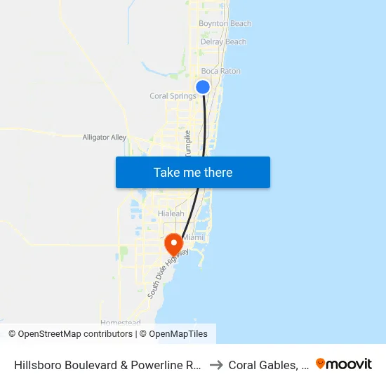 Hillsboro Boulevard & Powerline Road to Coral Gables, FL map