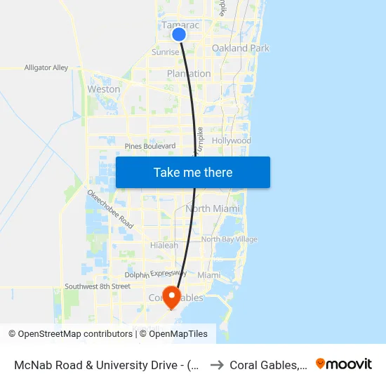 McNab Road & University Drive - (CVS) to Coral Gables, FL map