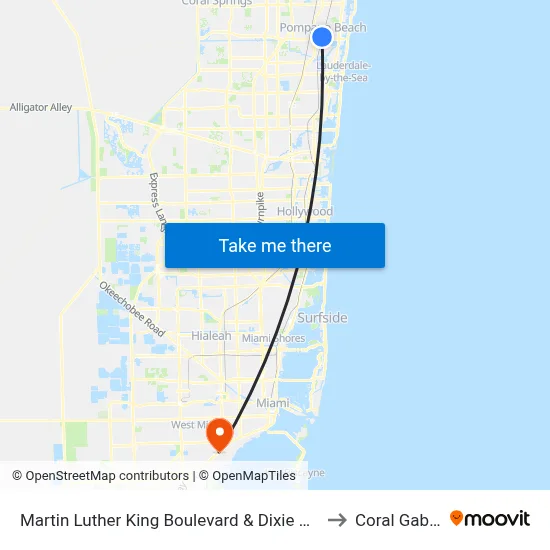 Martin Luther King Boulevard & Dixie Highway Pompano to Coral Gables, FL map