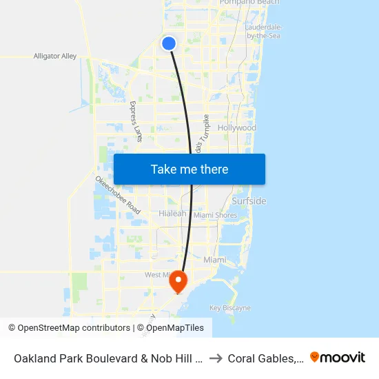 Oakland Park Boulevard & Nob Hill Road to Coral Gables, FL map