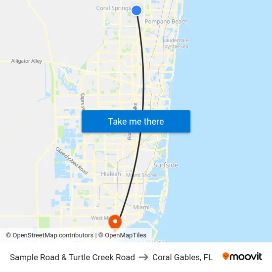 Sample Road & Turtle Creek Road to Coral Gables, FL map