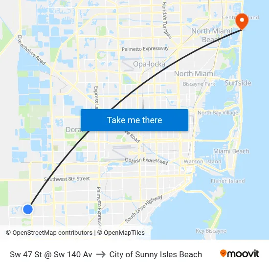 Sw 47 St @ Sw 140 Av to City of Sunny Isles Beach map