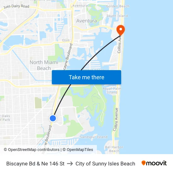 Biscayne Bd & Ne 146 St to City of Sunny Isles Beach map
