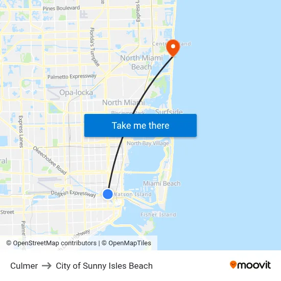 Culmer to City of Sunny Isles Beach map