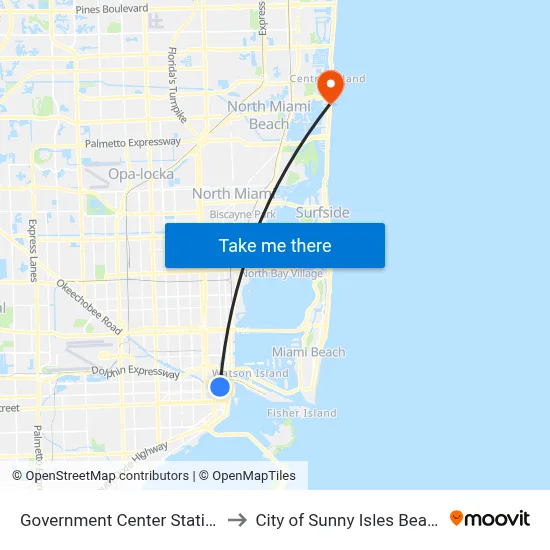 Government Center Station to City of Sunny Isles Beach map