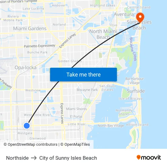 Northside to City of Sunny Isles Beach map