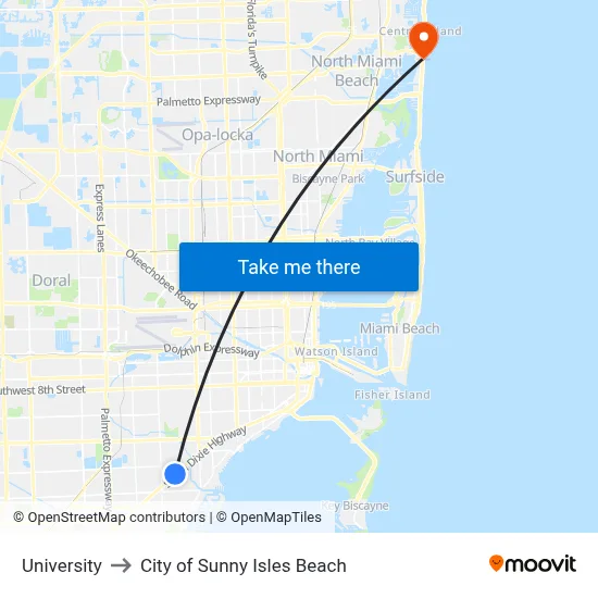 University to City of Sunny Isles Beach map