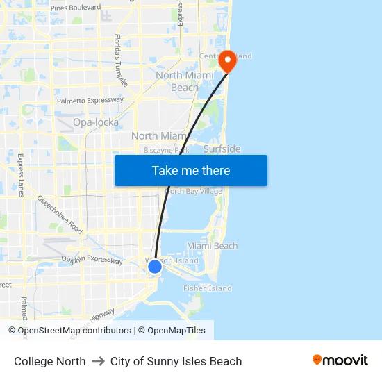 College North to City of Sunny Isles Beach map