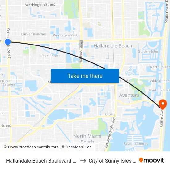 Hallandale Beach Boulevard & US 441 to City of Sunny Isles Beach map